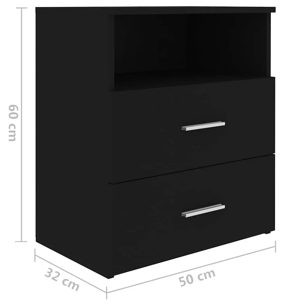 Bedside Table Black Nightstand Cabinet Drawers Shelf Storage Organiser 50x32x60
