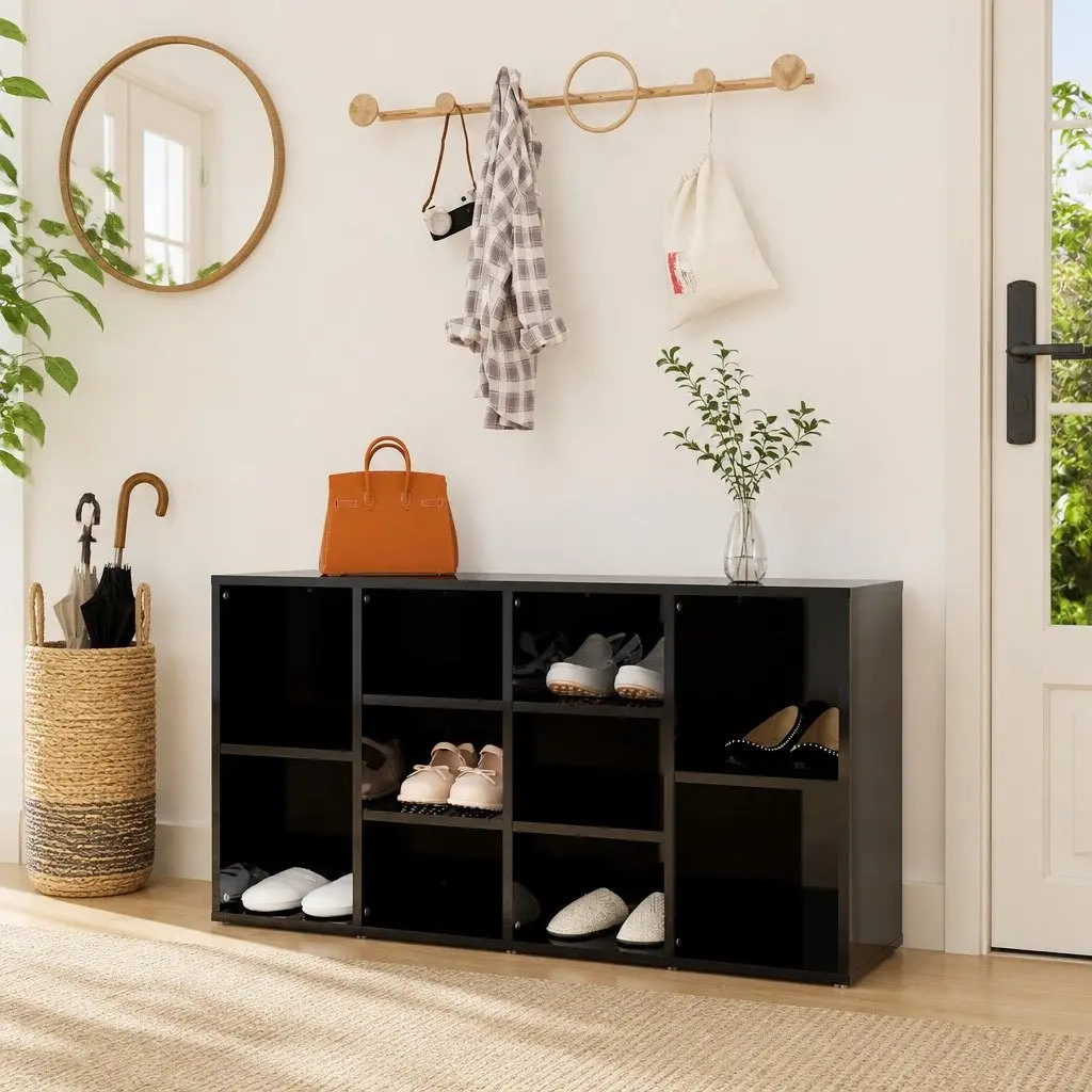Shoe Bench Black High Gloss Storage Cabinet Organiser Rack 10 Shelves