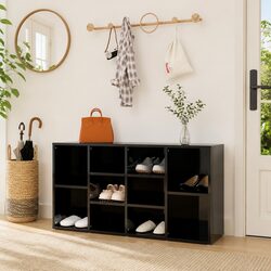 Shoe Bench Black High Gloss 10 Shelves Storage Cabinet Organiser Rack