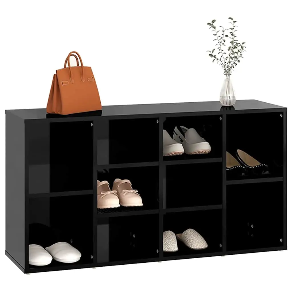 Shoe Bench Black High Gloss Storage Cabinet Organiser Rack 10 Shelves