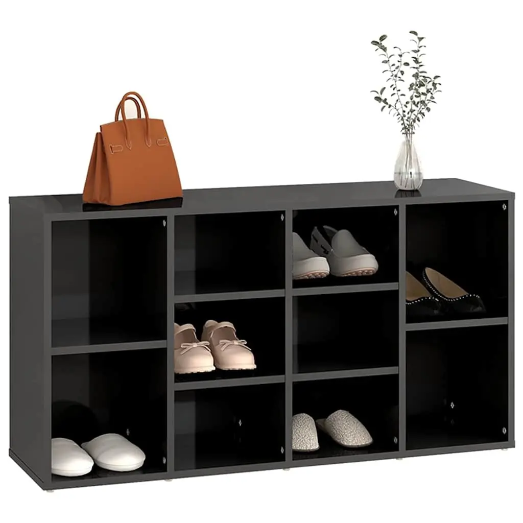 Shoe Bench Storage Cabinet Organiser 10 Shelves Grey High Gloss Home Furniture