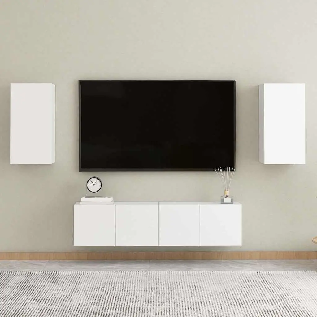 Wall-Mounted TV Cabinet White 2 Shelves Living Room Storage Display Unit