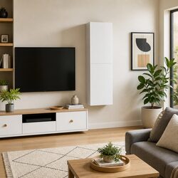 Wall-Mounted TV Cabinet Set: White, Engineered Wood