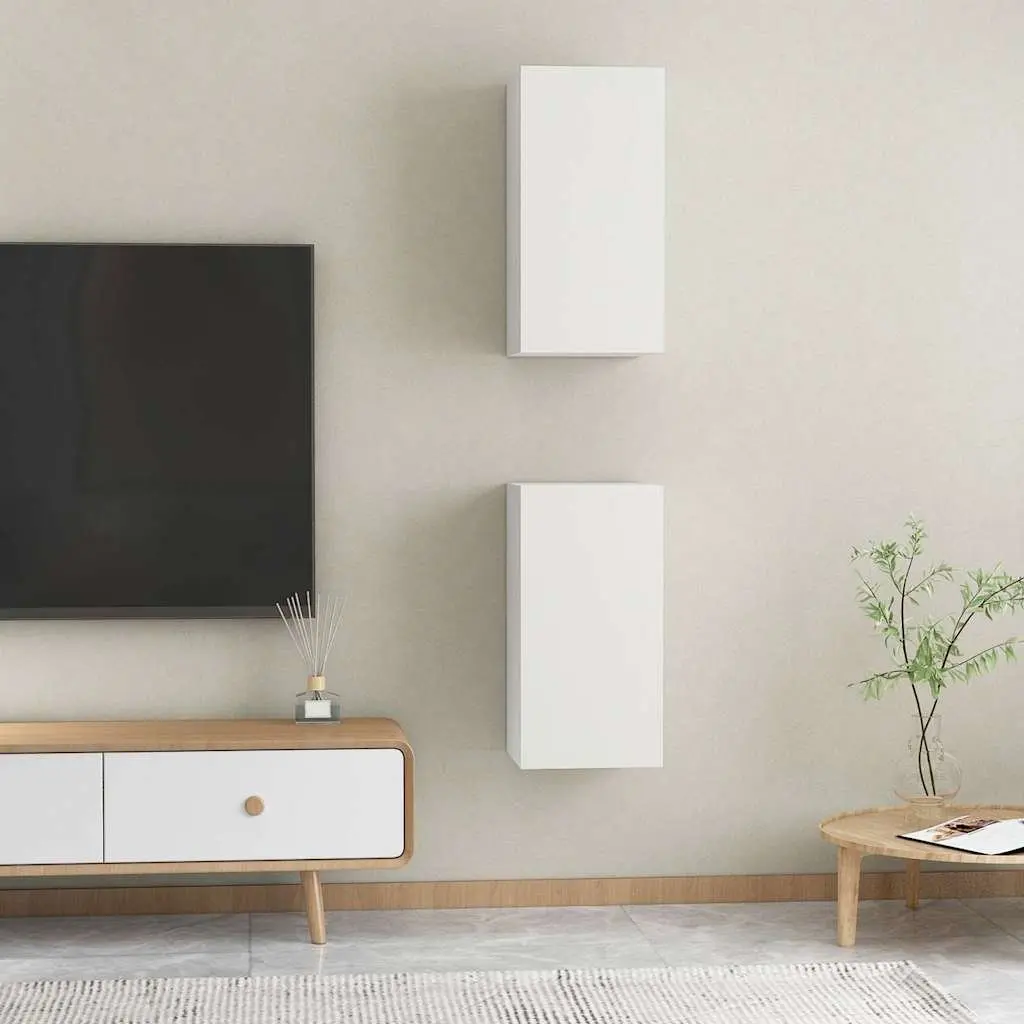 Wall-Mounted TV Cabinet Set 2 pcs White Storage Shelves Living Room Furniture