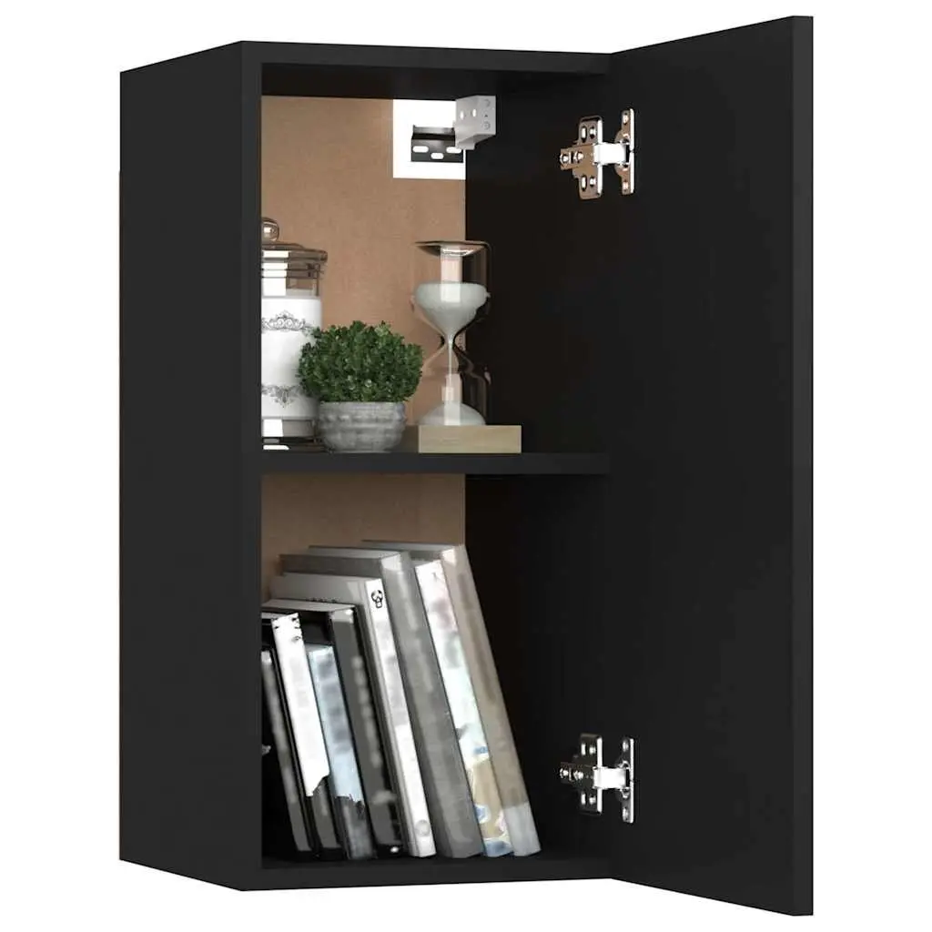 Wall-Mounted Black TV Cabinet Set