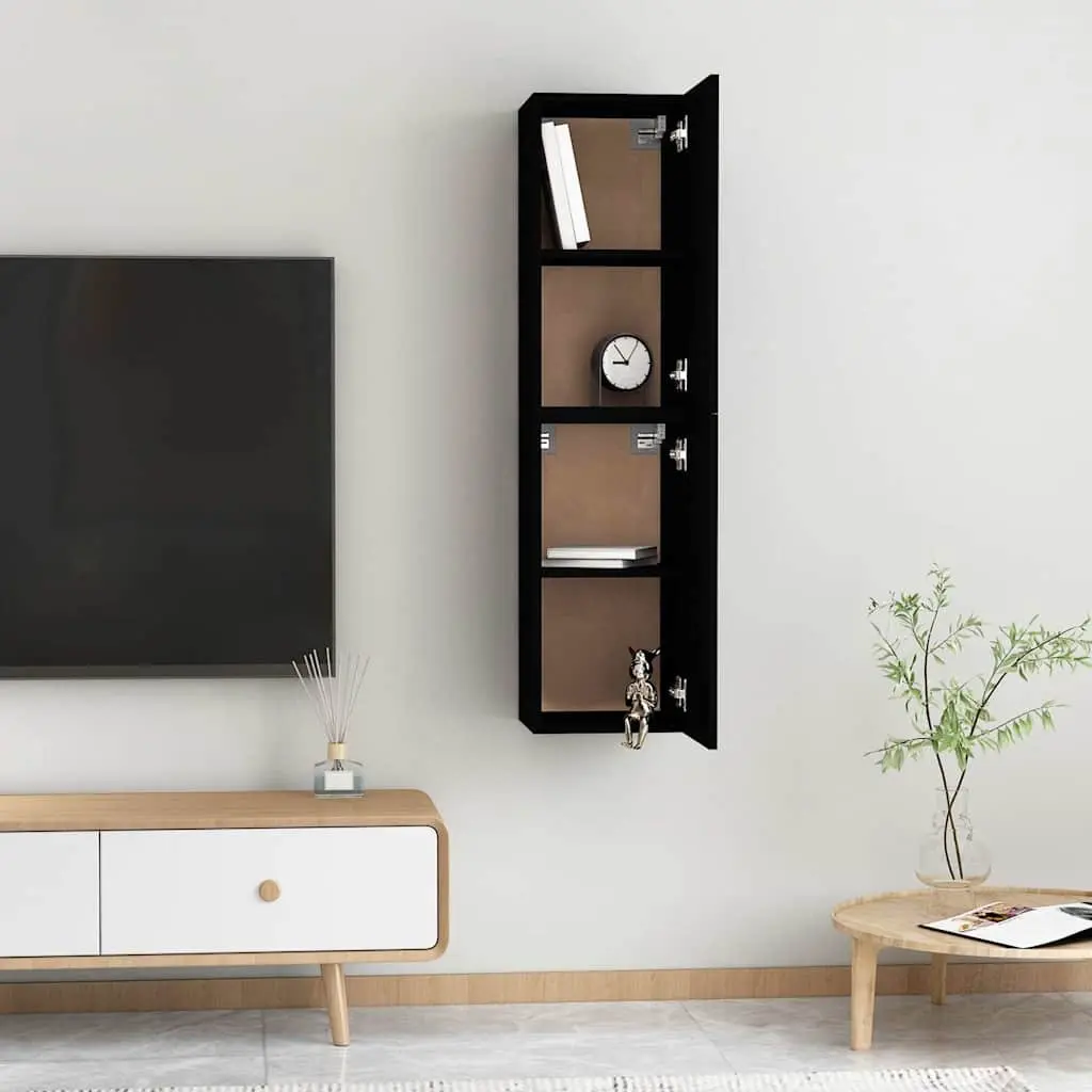 Wall-Mounted Black TV Cabinet Set