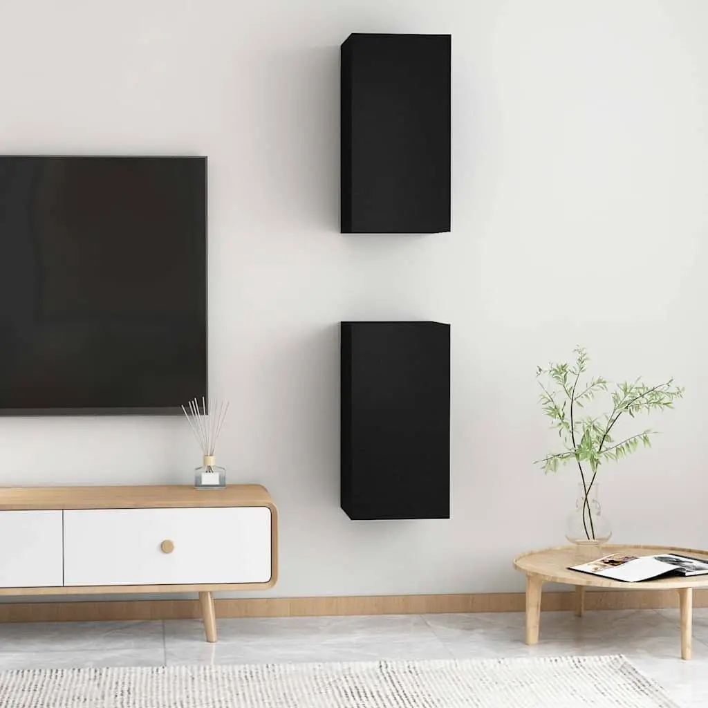 Wall-Mounted Black TV Cabinet Set