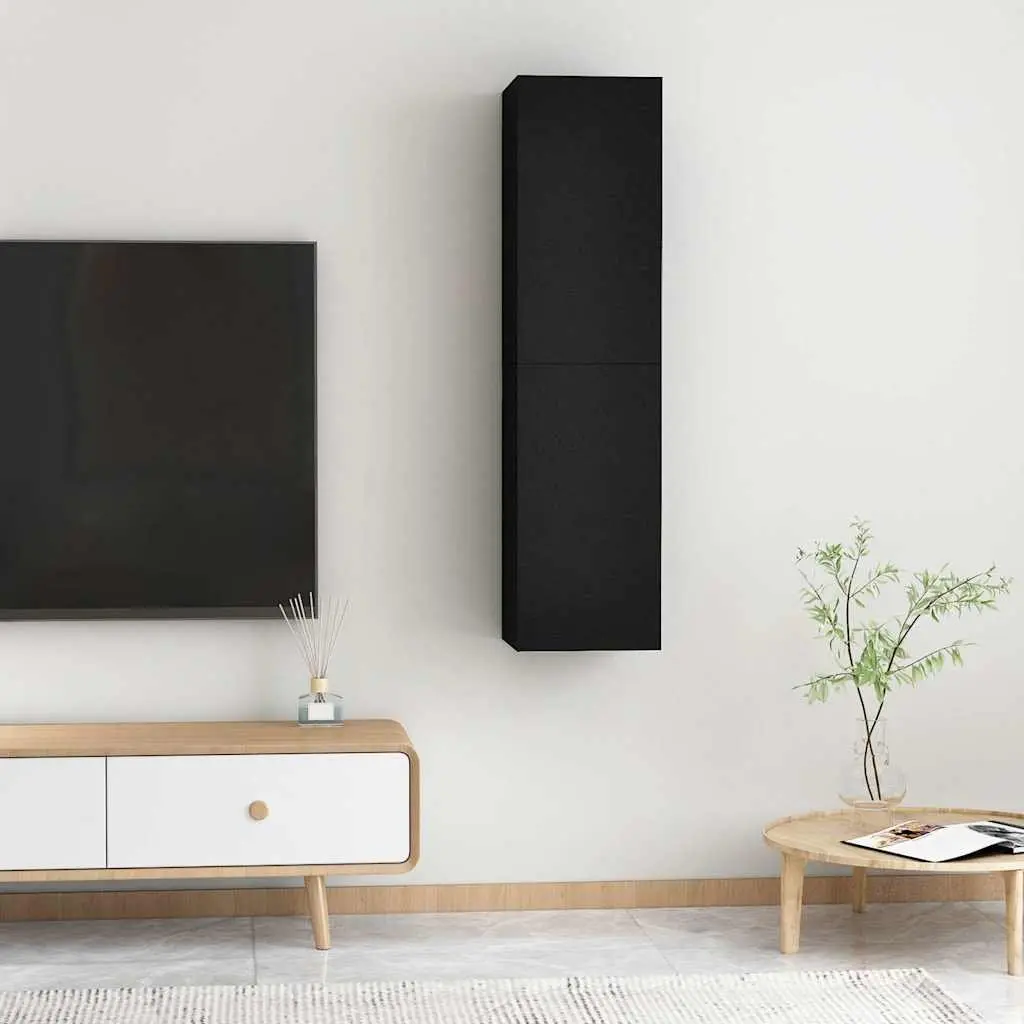 Wall-Mounted Black TV Cabinet Set
