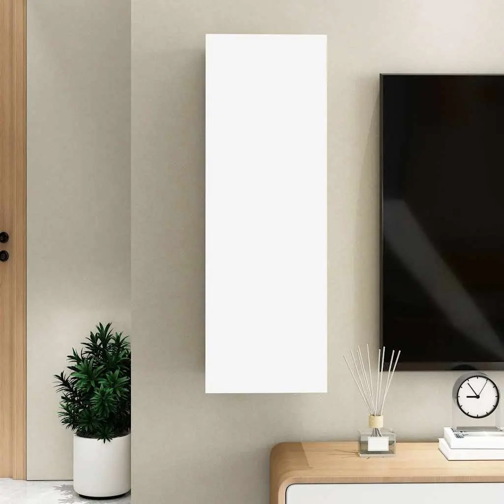 TV Cabinet White Wall-Mounted Living Room Storage Unit with 2 Shelves