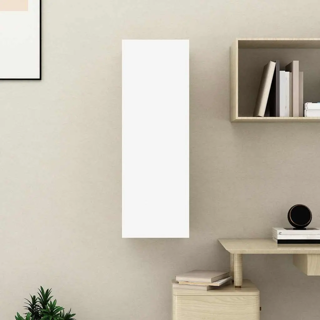 TV Cabinet White Wall-Mounted Living Room Storage Unit with 2 Shelves