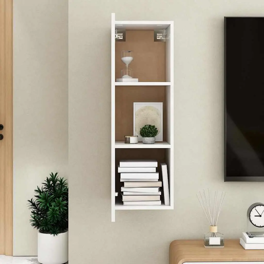 TV Cabinet White Wall-Mounted Living Room Storage Unit with 2 Shelves