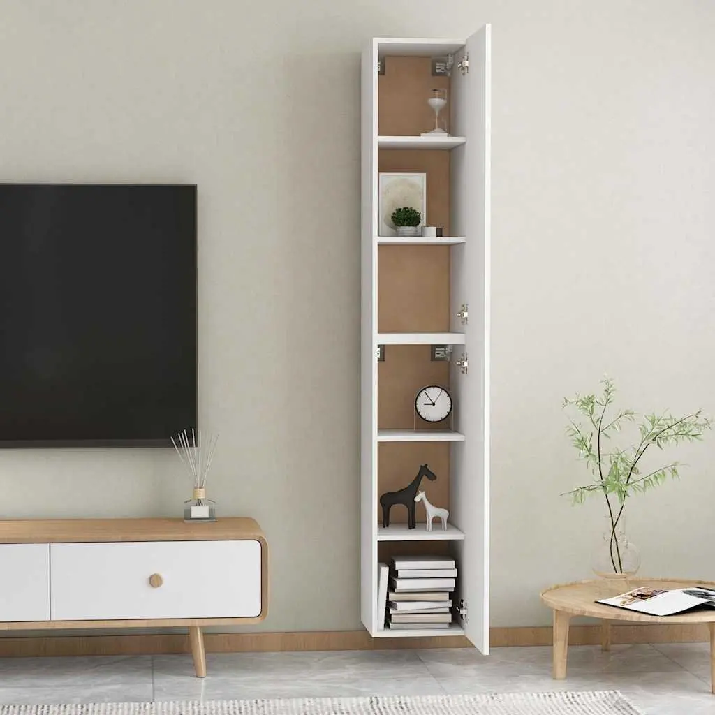 Wall-Mounted TV Cabinet Set Living Room Storage White 30.5x30x90cm