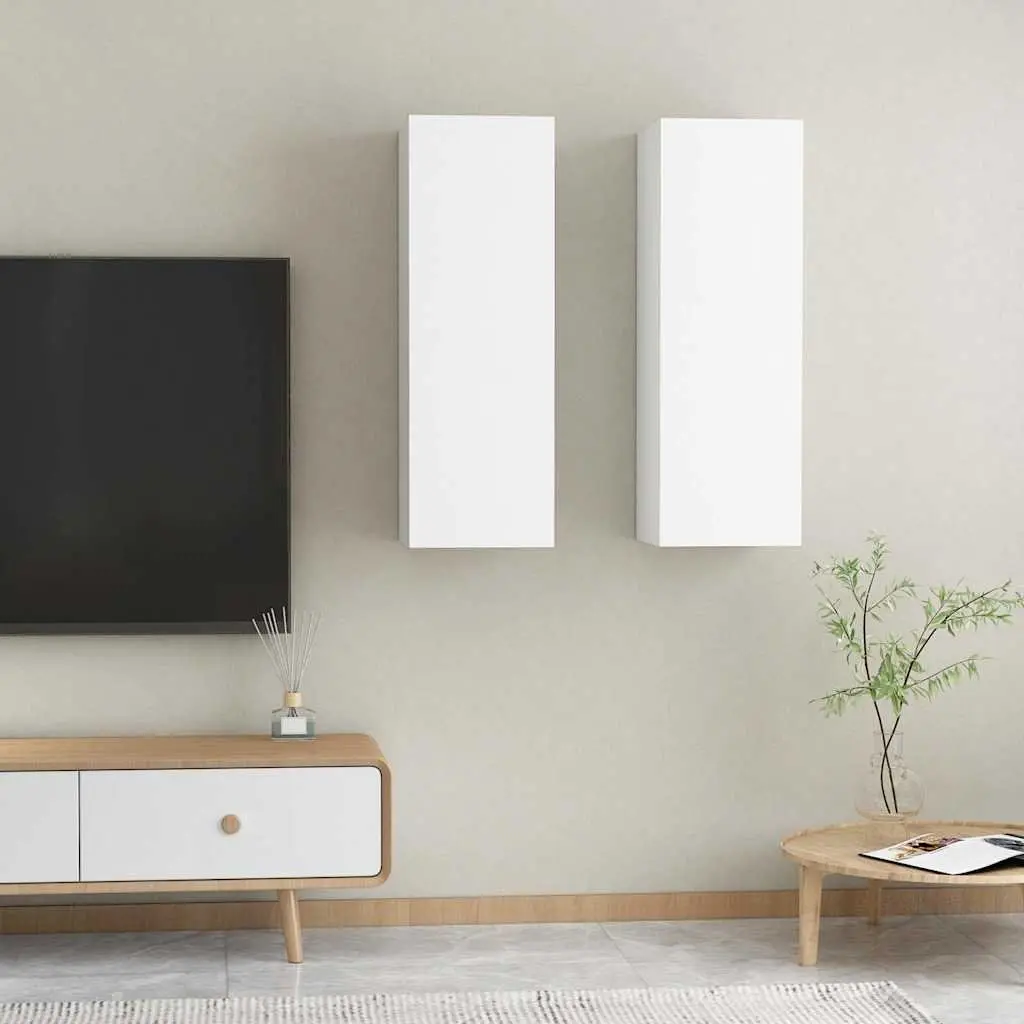 Wall-Mounted TV Cabinet Set Living Room Storage White 30.5x30x90cm