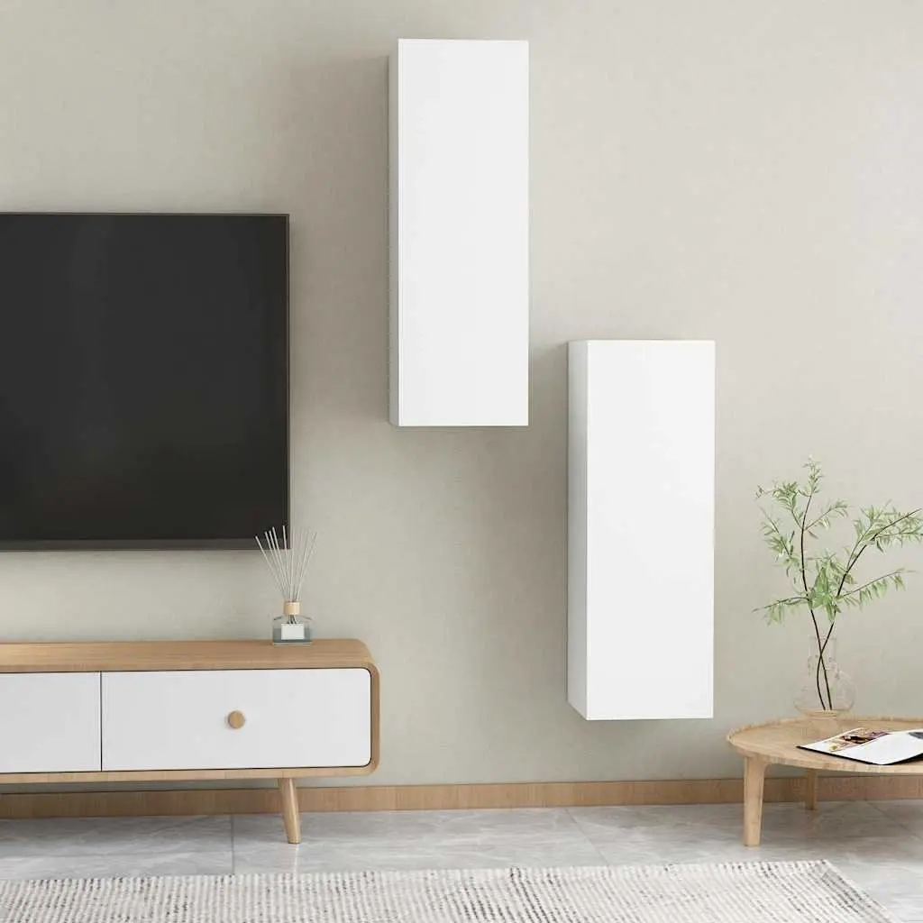 Wall-Mounted TV Cabinet Set Living Room Storage White 30.5x30x90cm