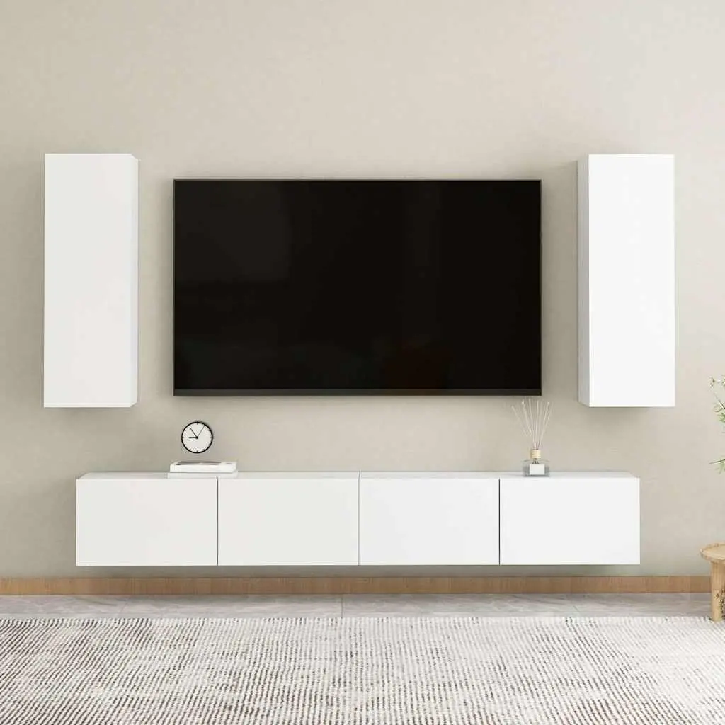 Wall-Mounted TV Cabinet Set Living Room Storage White 30.5x30x90cm
