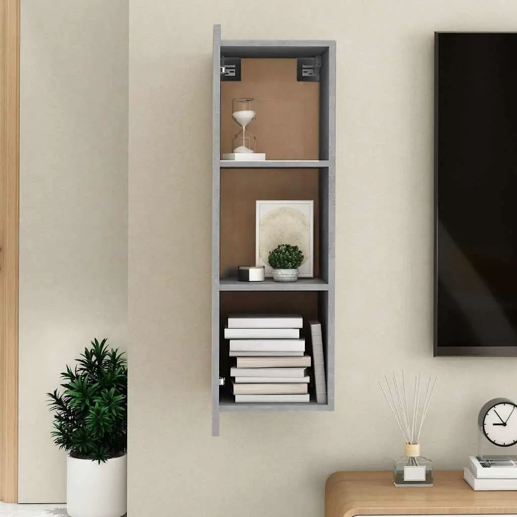 Wall-Mounted TV Cabinet Living Room Grey 30.5x30x90 cm Engineered Wood Shelves Storage