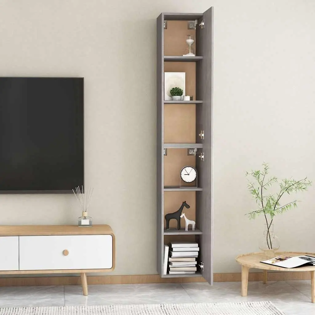 Wall-Mounted TV Cabinet Set 2 pcs Grey Living Room Storage Shelving Unit 30.5 x 30 x 90 cm