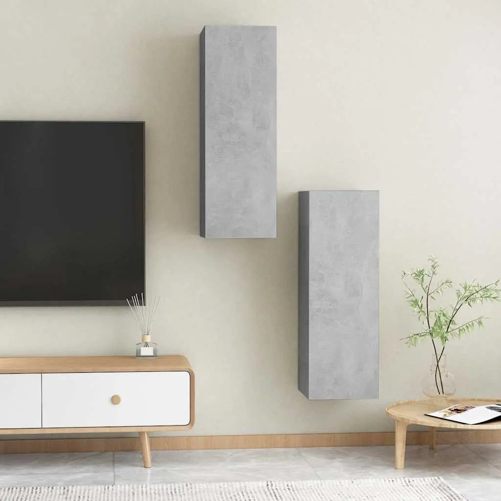 Wall-Mounted TV Cabinet Set 2 pcs Grey Living Room Storage Shelving Unit 30.5 x 30 x 90 cm