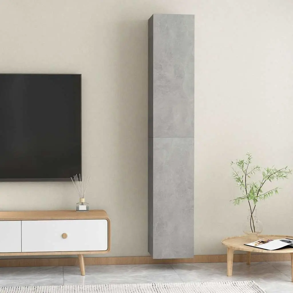 Wall-Mounted TV Cabinet Set 2 pcs Grey Living Room Storage Shelving Unit 30.5 x 30 x 90 cm