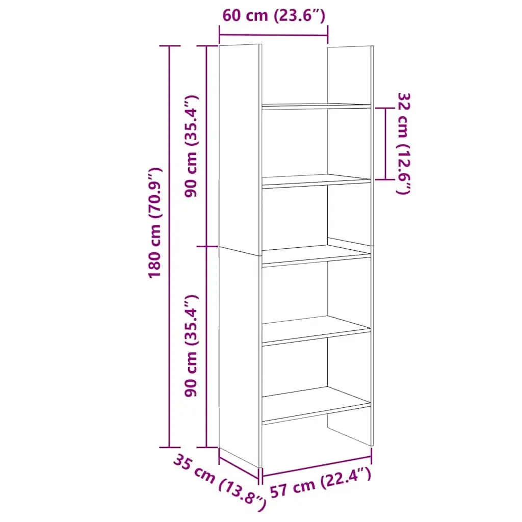 Book Cabinet for Home 60x35x180 cm Engineered Wood Shelving Storage Unit