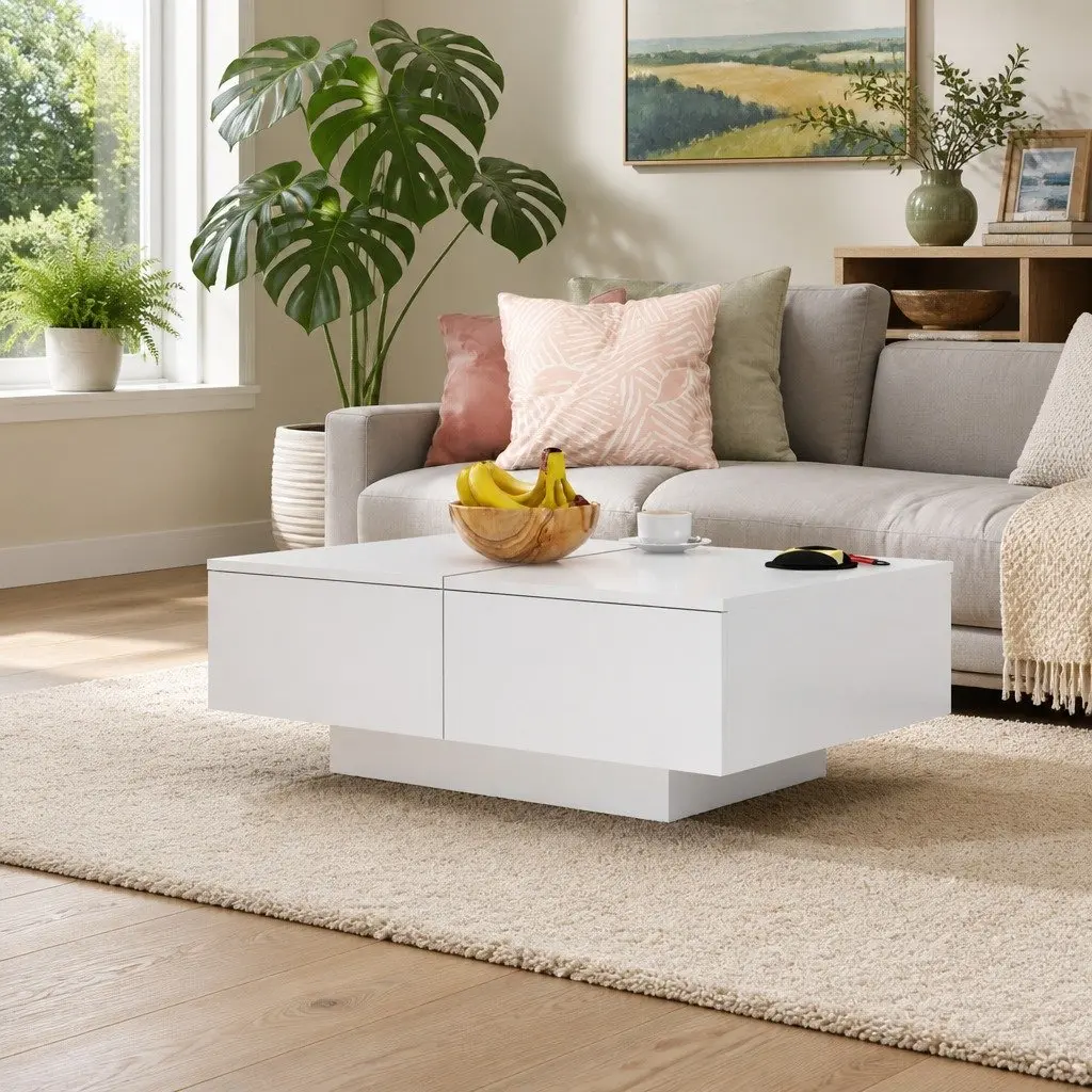 Coffee Table White Accent Living Room Furniture Engineered Wood 90x60x31cm