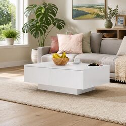 Coffee Table Specifications: White Engineered Wood 90x60x31cm
