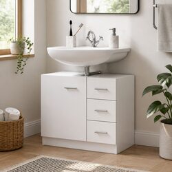 Bathroom Sink Cabinet White Storage Engineered Wood Vanity Unit Drawers
