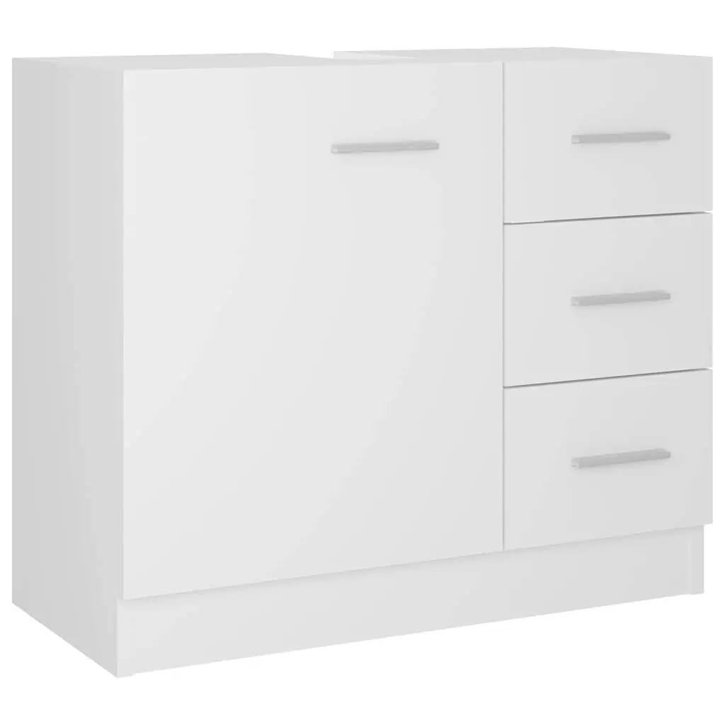 White Engineered Wood Bathroom Vanity Unit with Drawers for Sink Storage 63x30x54cm