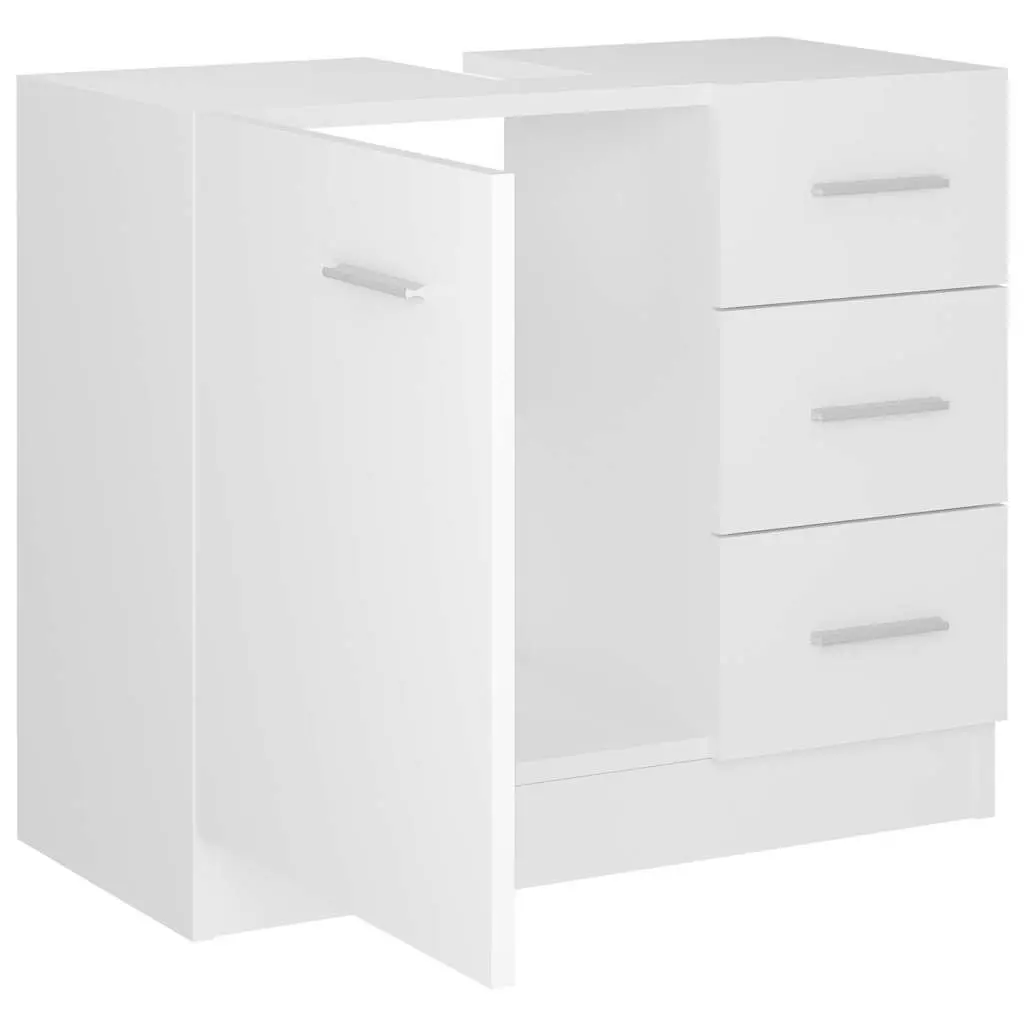 White Engineered Wood Bathroom Vanity Unit with Drawers for Sink Storage 63x30x54cm