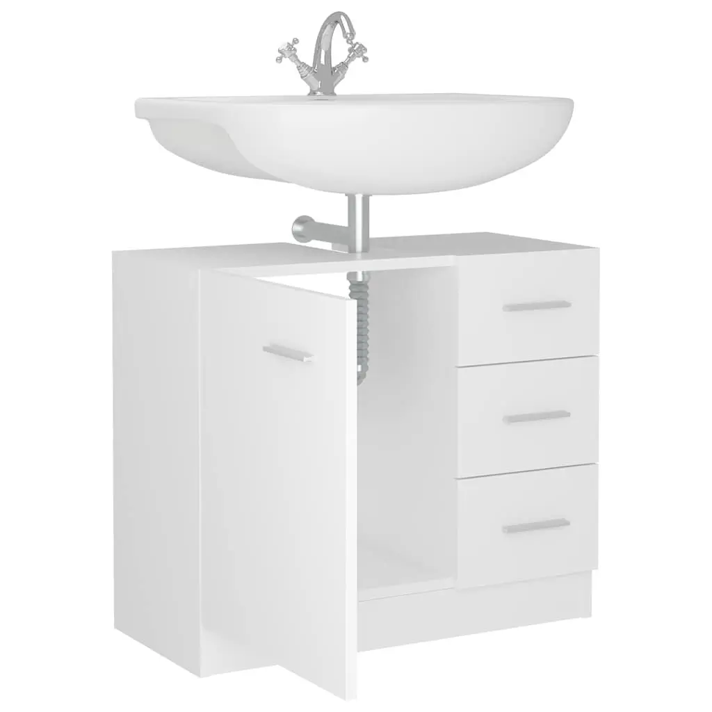 White Engineered Wood Bathroom Vanity Unit with Drawers for Sink Storage 63x30x54cm