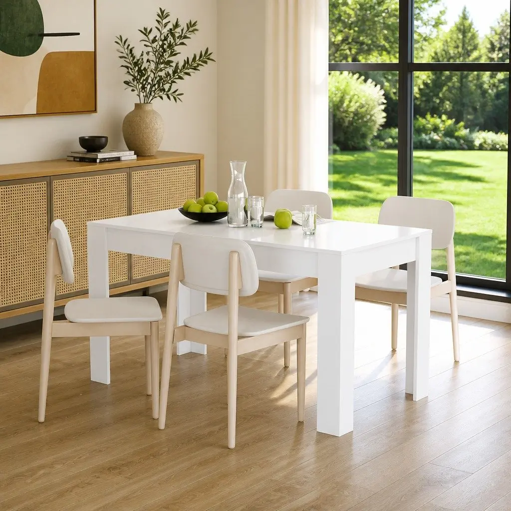 Dining Table White Kitchen Dining Room Furniture Modern Design Sturdy Stable