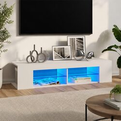TV Cabinet with RGB LED Lights Modern Media Stand Storage White 135x39x30cm