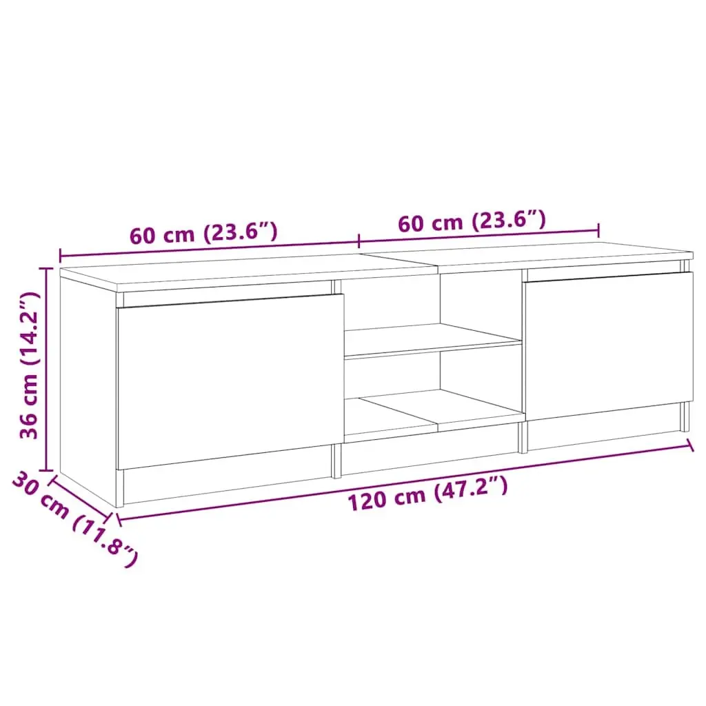 TV Cabinet with LED Lights Grey Modern Storage Unit Living Room Furniture