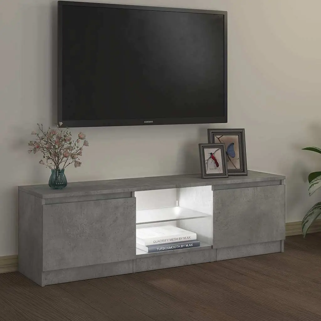 TV Cabinet with LED Lights Grey Modern Storage Unit Living Room Furniture