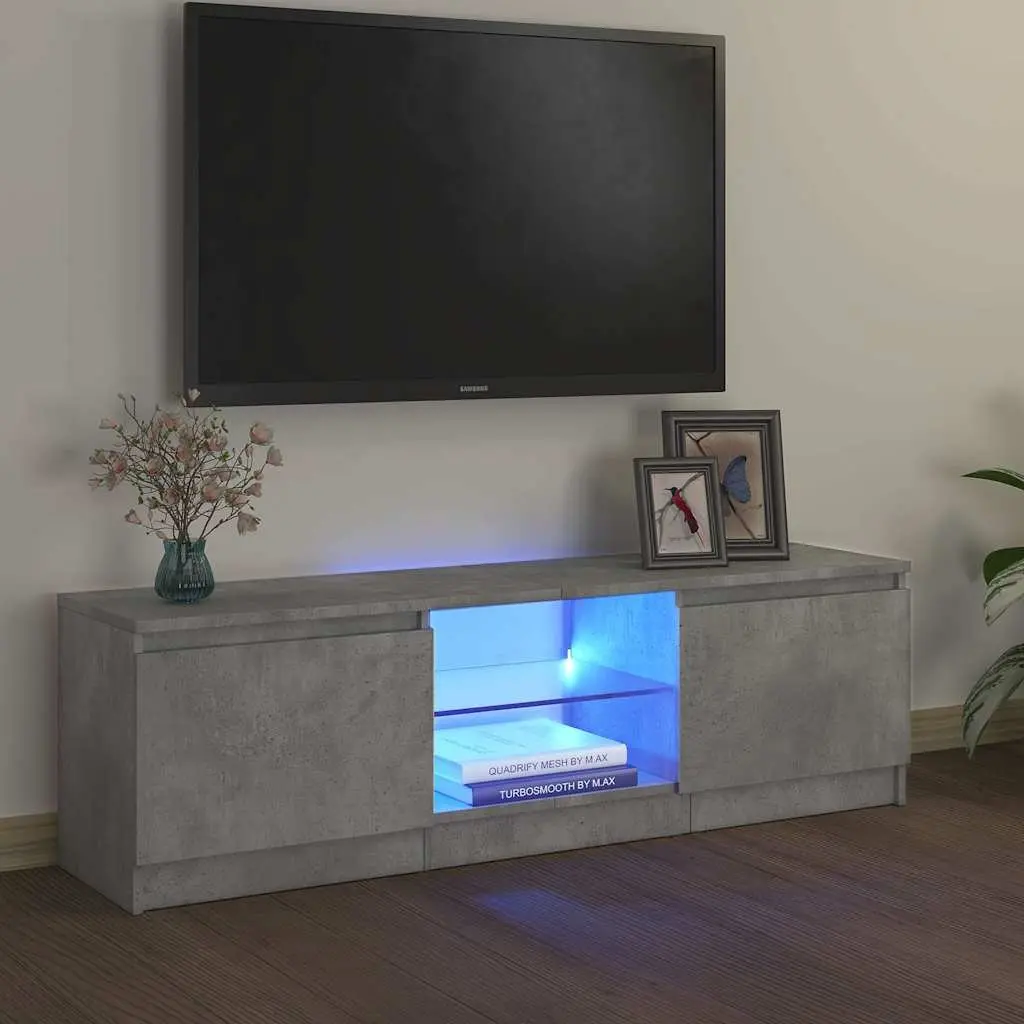 TV Cabinet with LED Lights Grey Modern Storage Unit Living Room Furniture