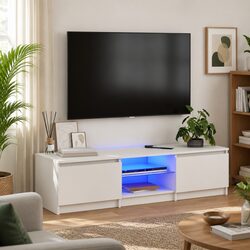 White TV Cabinet with LED Lights Living Room Storage 140x40x36cm Modern Design