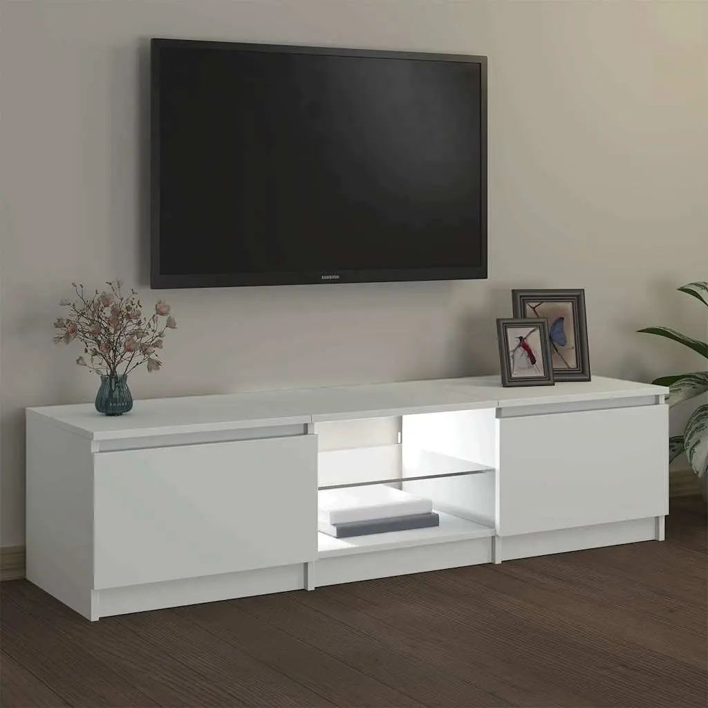 TV Cabinet Living Room 140x40x36cm Modern White with LED Lights
