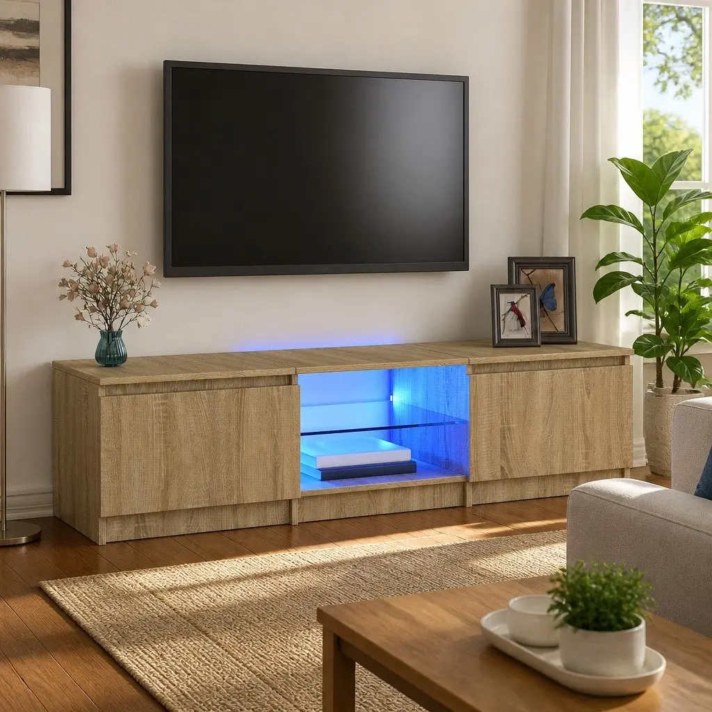 TV Cabinet for Living Room with LED Lights Brown 140x40x36cm