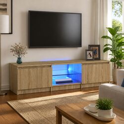 Brown TV Cabinet Dimensions: 140x40x36cm with LED