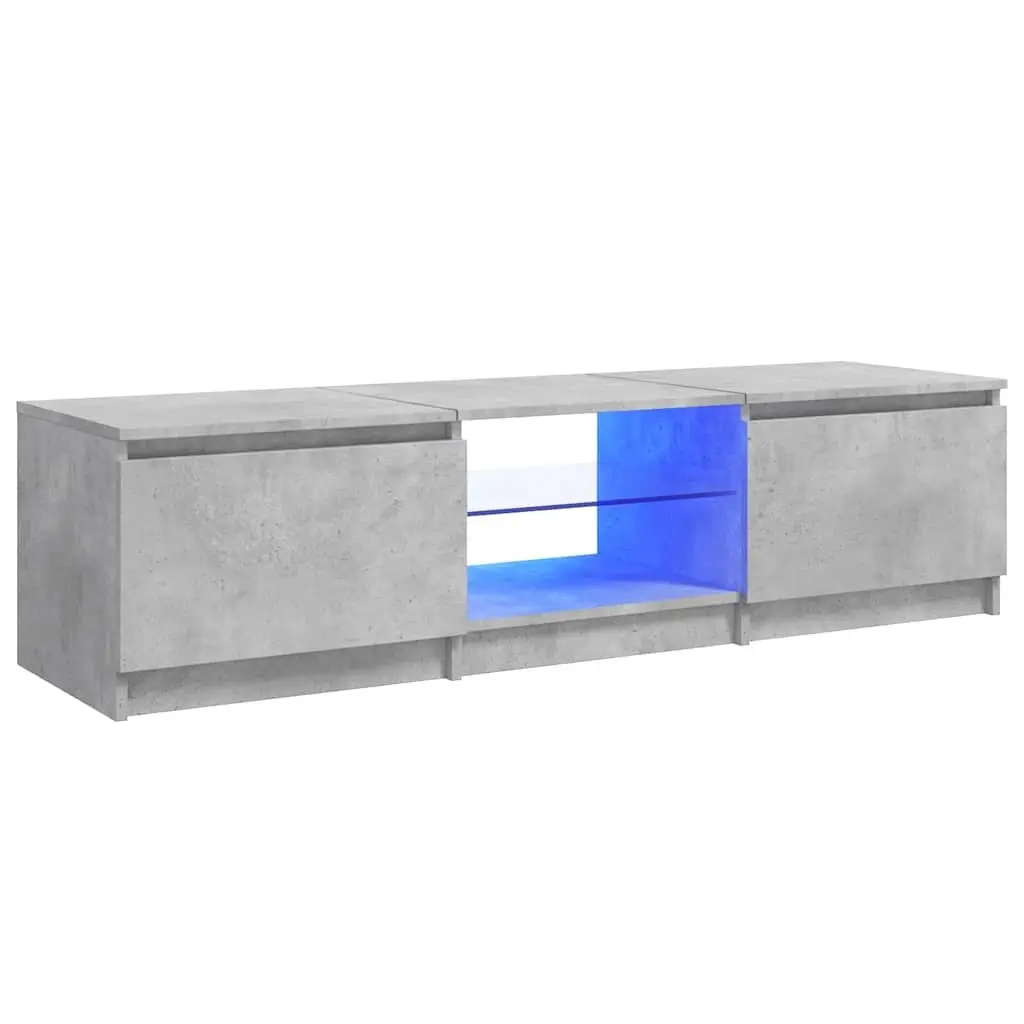 TV Cabinet Grey Storage Unit with LED Lights Shelves Compartments Living Room