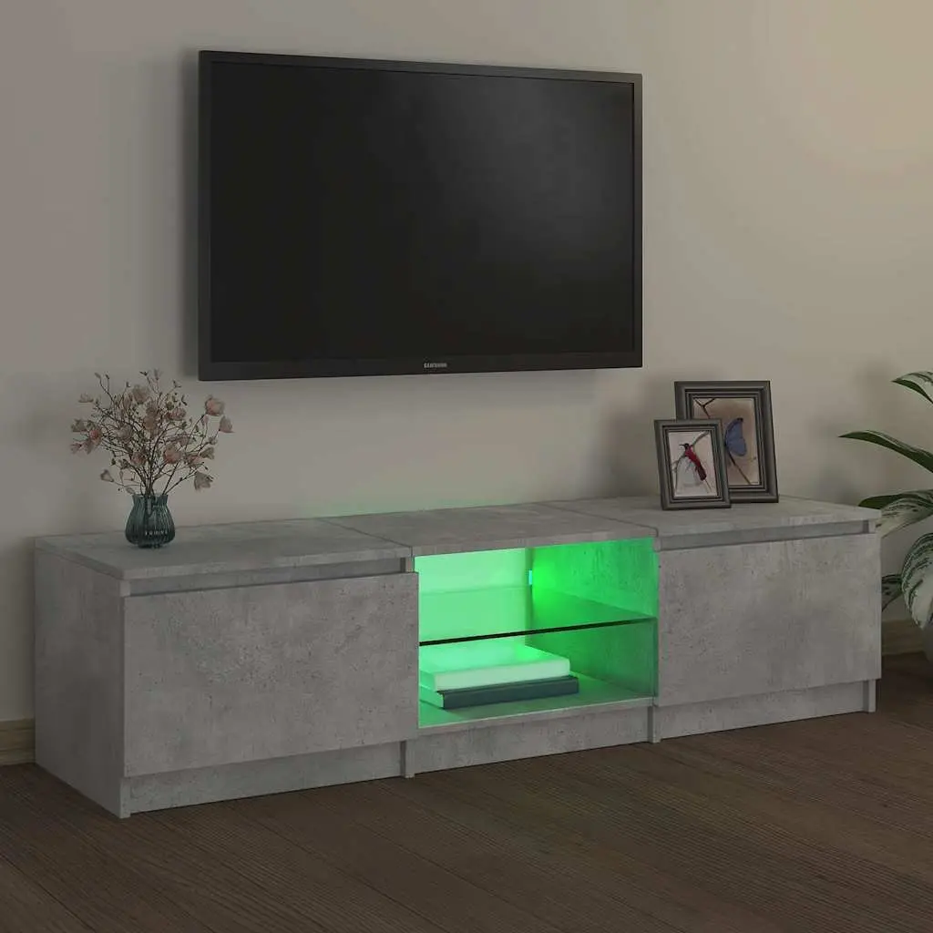 TV Cabinet Grey Storage Unit with LED Lights Shelves Compartments Living Room