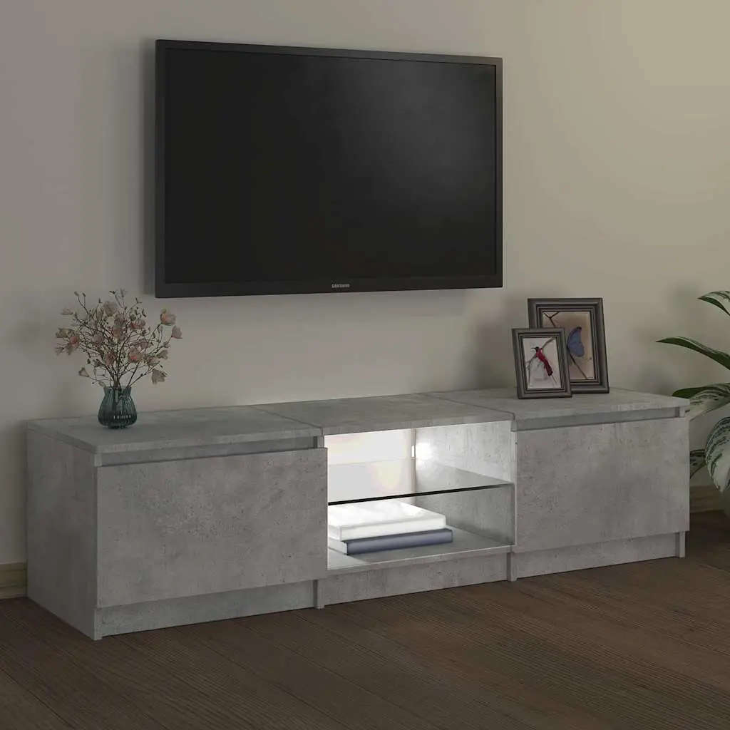 TV Cabinet Grey Storage Unit with LED Lights Shelves Compartments Living Room