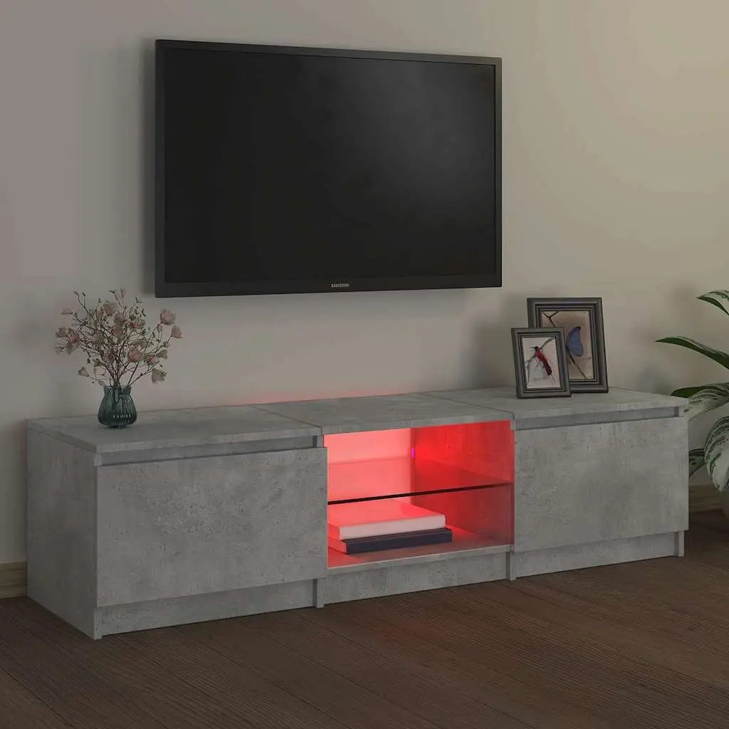 TV Cabinet Grey Storage Unit with LED Lights Shelves Compartments Living Room