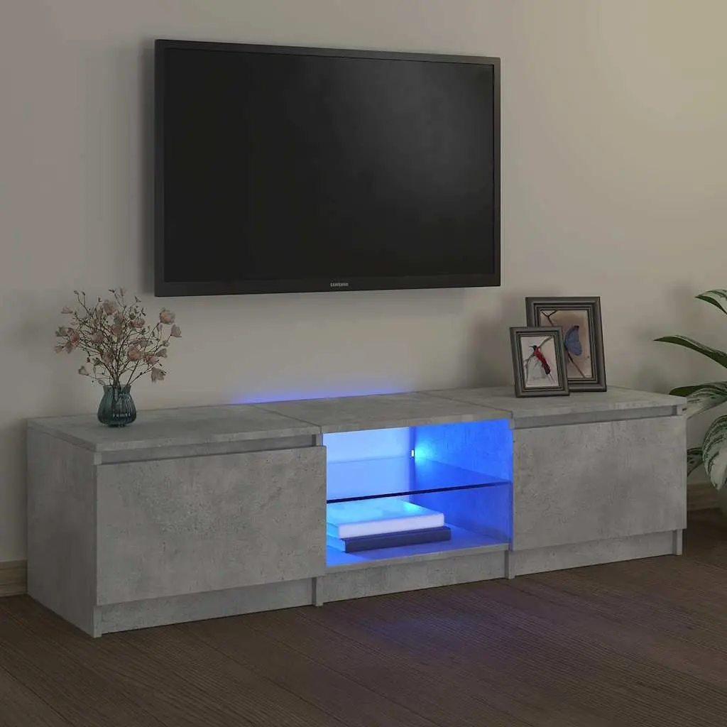 TV Cabinet Grey Storage Unit with LED Lights Shelves Compartments Living Room