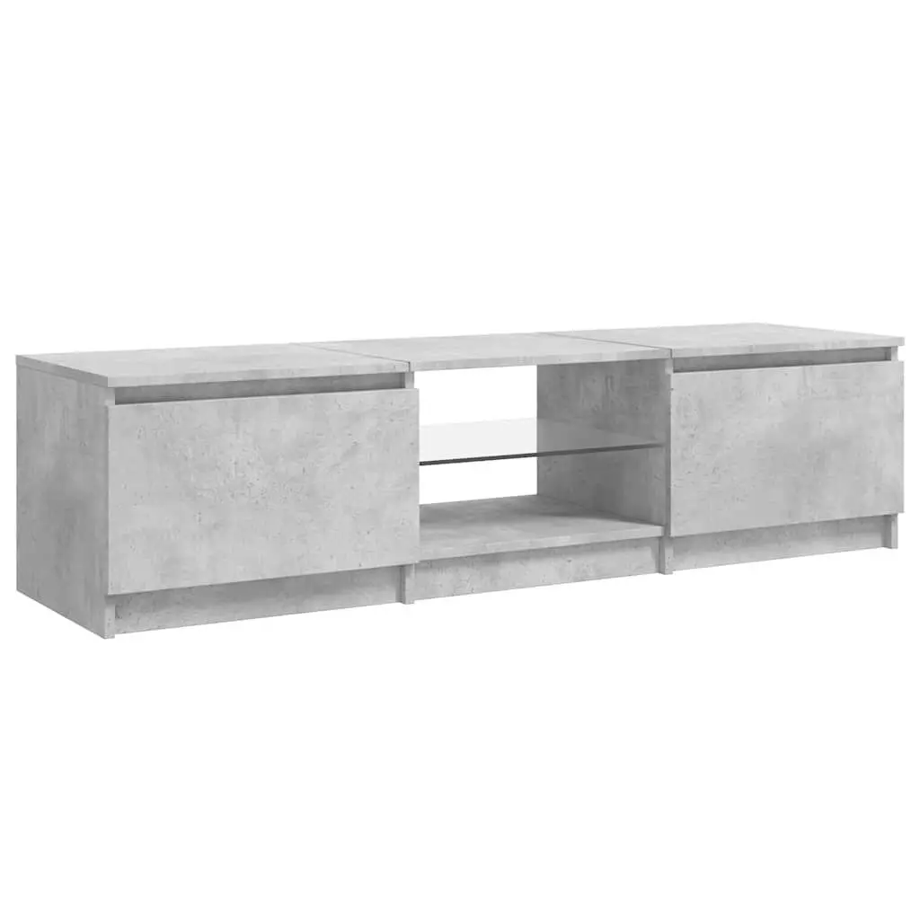 TV Cabinet Grey Storage Unit with LED Lights Shelves Compartments Living Room
