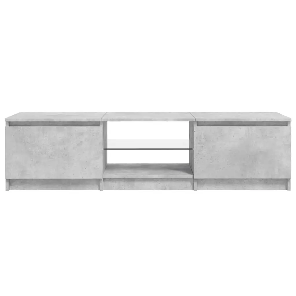 TV Cabinet Grey Storage Unit with LED Lights Shelves Compartments Living Room