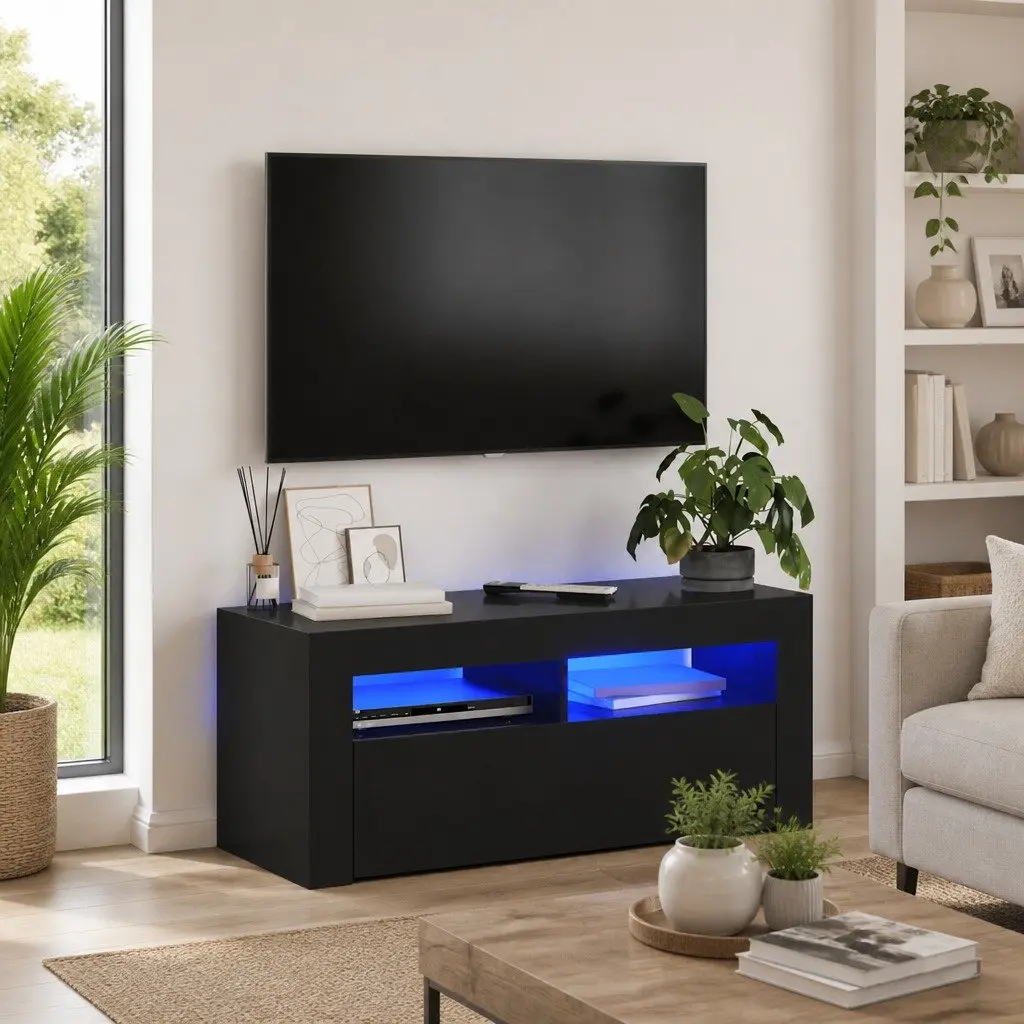 TV Cabinet for Living Room Black 90 x 35 x 40 cm with RGB LED Lights Storage Display Shelf