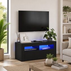 Black TV Cabinet with RGB LED Lighting, Dimensions: 90x35x40cm
