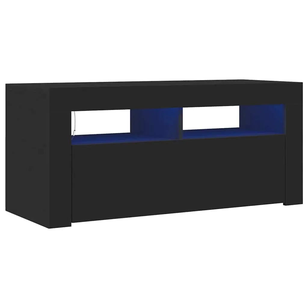 TV Cabinet for Living Room Black 90 x 35 x 40 cm with RGB LED Lights Storage Display Shelf