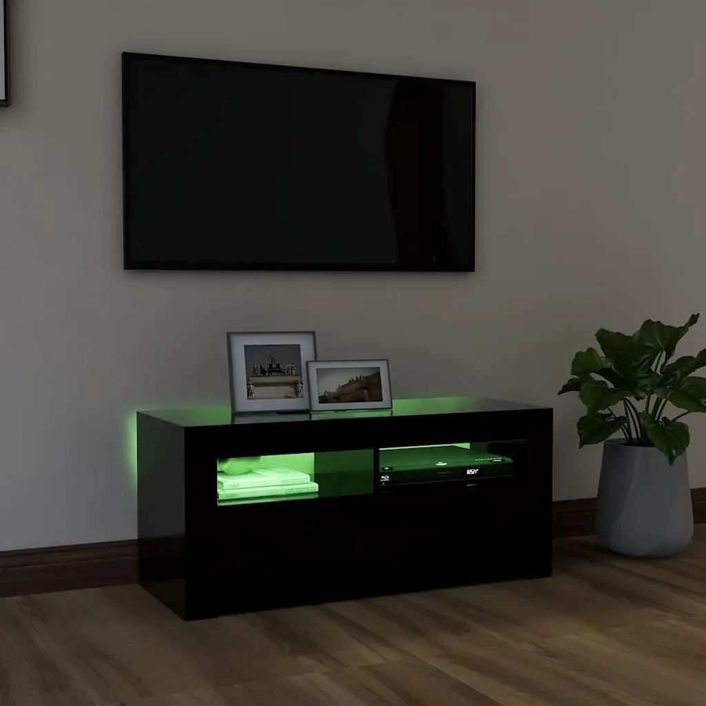 TV Cabinet for Living Room Black 90 x 35 x 40 cm with RGB LED Lights Storage Display Shelf